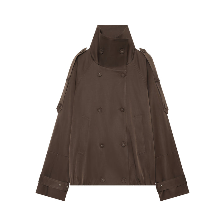 Women's double-breasted cape trench coat with high stand collar and adjustable sleeve tabs Mune Fashion