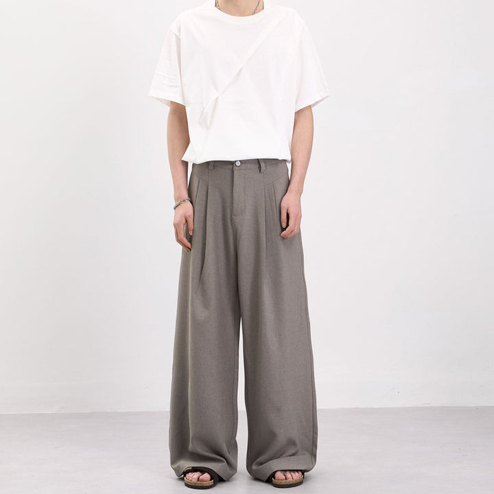 Men's Wide Draped Suit Trousers with Double Pleats and Floor-Length Palazzo Silhouette Mune Fashion