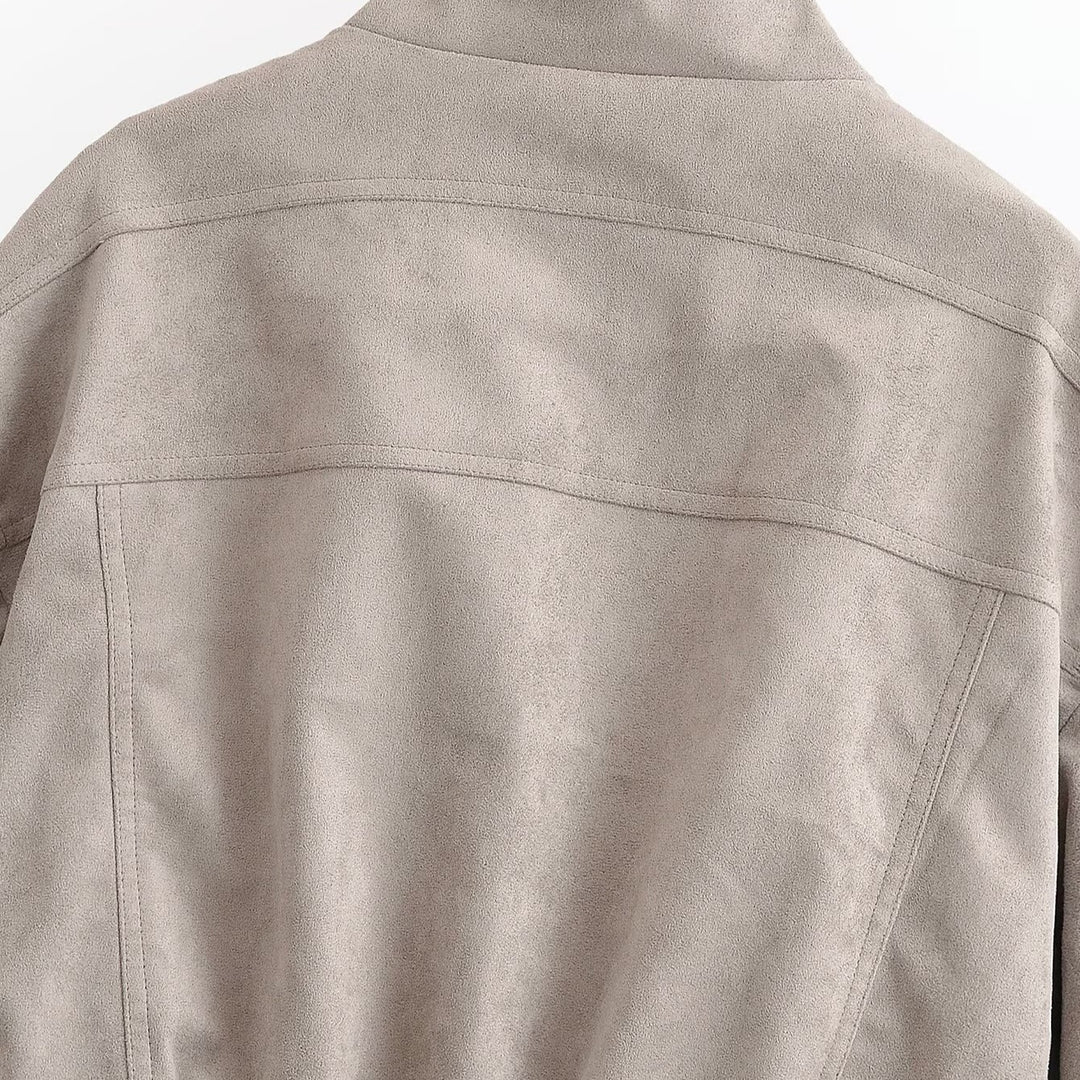 Ladies short blouson in field style made of suede-like material with stand-up collar, shoulder straps and wide ribbed waistband Mune Fashion