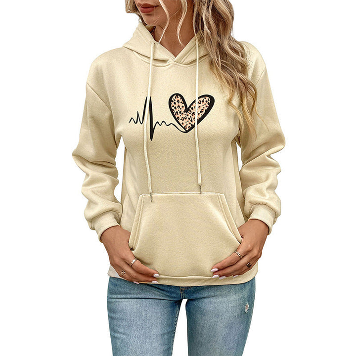 Women's hoodie with leopard heart print and kangaroo pocket Mune Fashion
