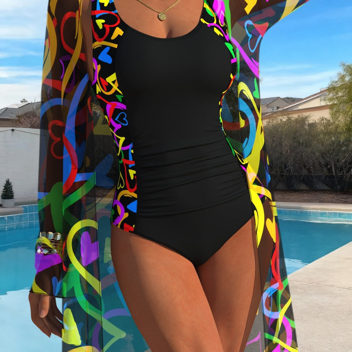 Women's swimsuit with trendy leopard print and transparent overlay Mune Fashion