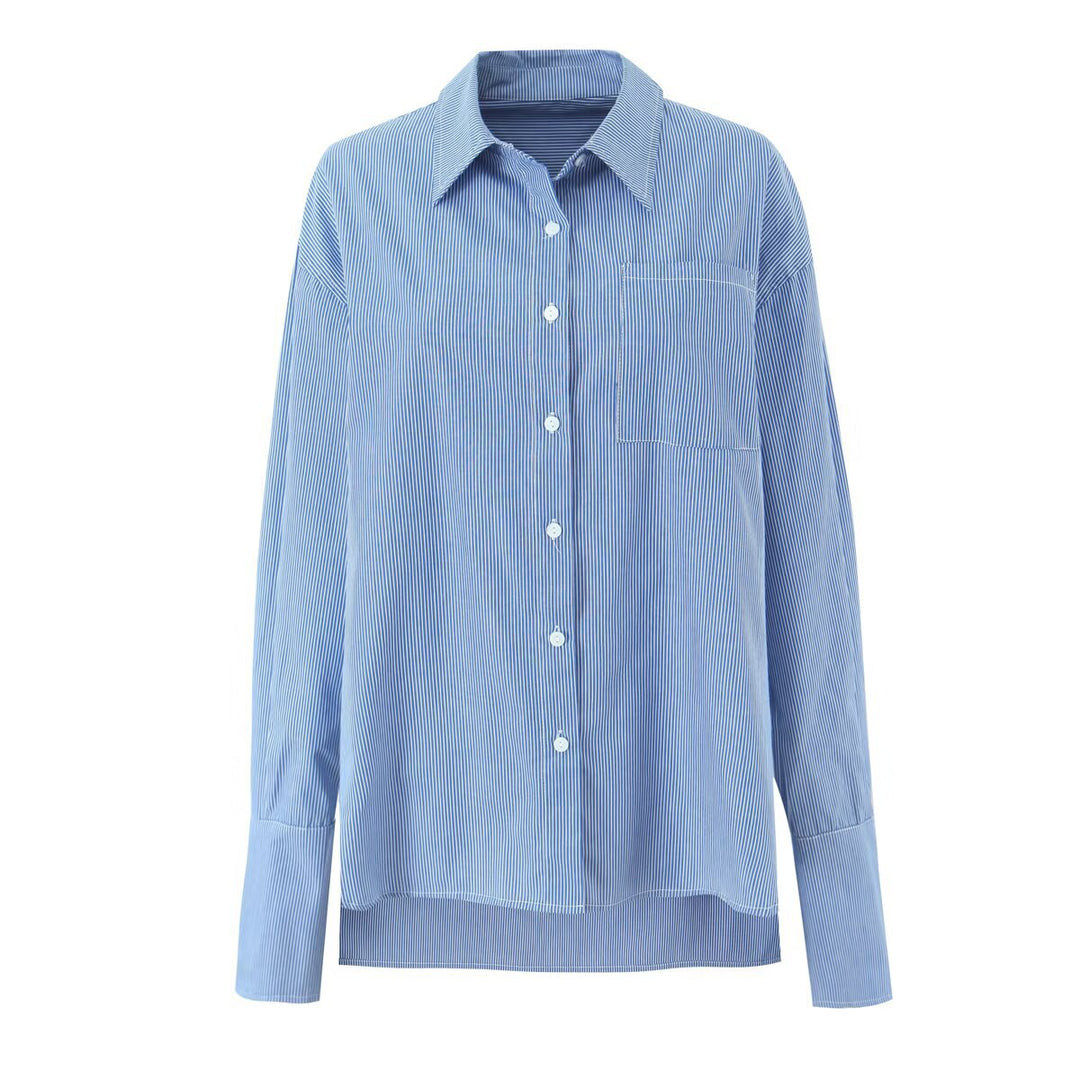 Women's Oversized Shirt Blouse with Chest Pocket and Extended Cuffs Mune Fashion