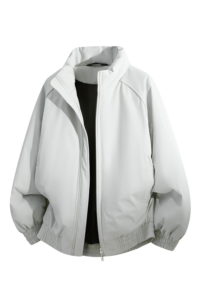 Unisex Oversize Bomber Jacket with Stand-up Collar, Elastic Hem & Padded Lining Mune Fashion