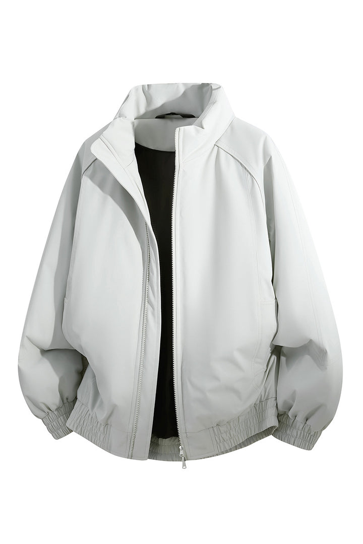 Unisex Oversize Bomber Jacket with Stand-up Collar, Elastic Hem & Padded Lining Mune Fashion