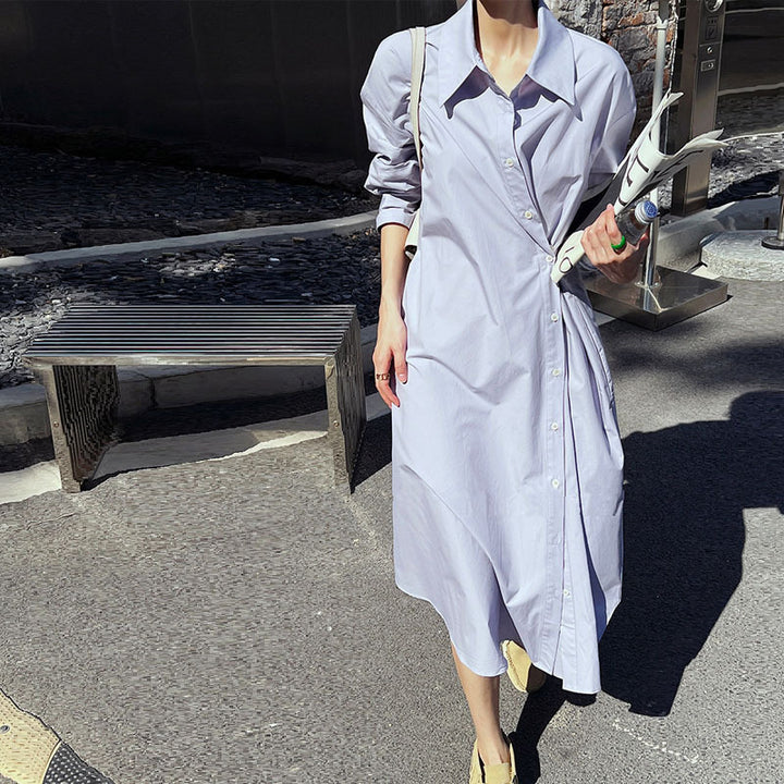 Women's shirt dress made of cotton poplin with asymmetric wrap detail Mune Fashion