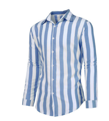 Men's slim fit long sleeve shirt with Kent collar and vertical stripe pattern Mune Fashion