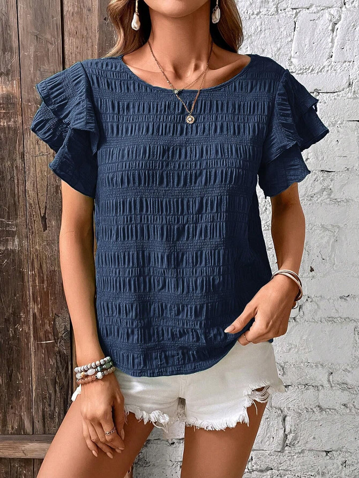 Women's short sleeve blouse with smocking effect and flounce sleeves Mune Fashion