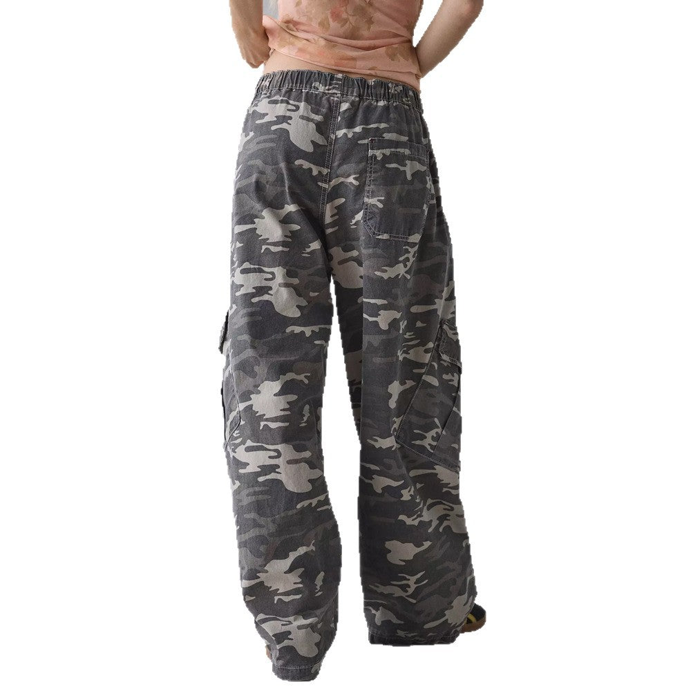 Women's wide cargo pants with elastic waistband and applied flap pockets Mune Fashion