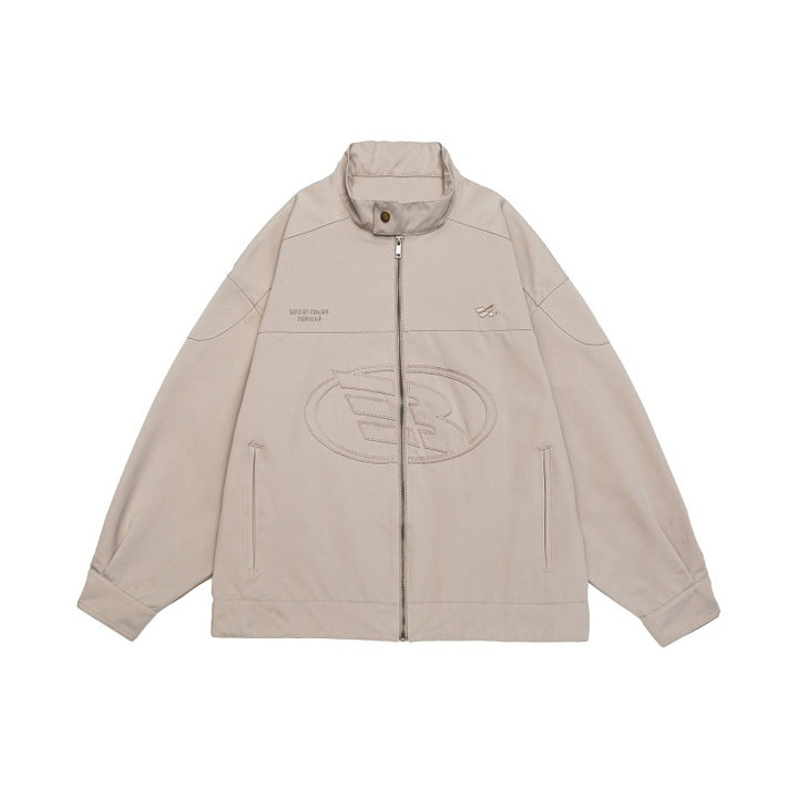 Unisex Boxy-Zip jacket in oversized cut with stand-up collar and tonal logo embossing Mune Fashion