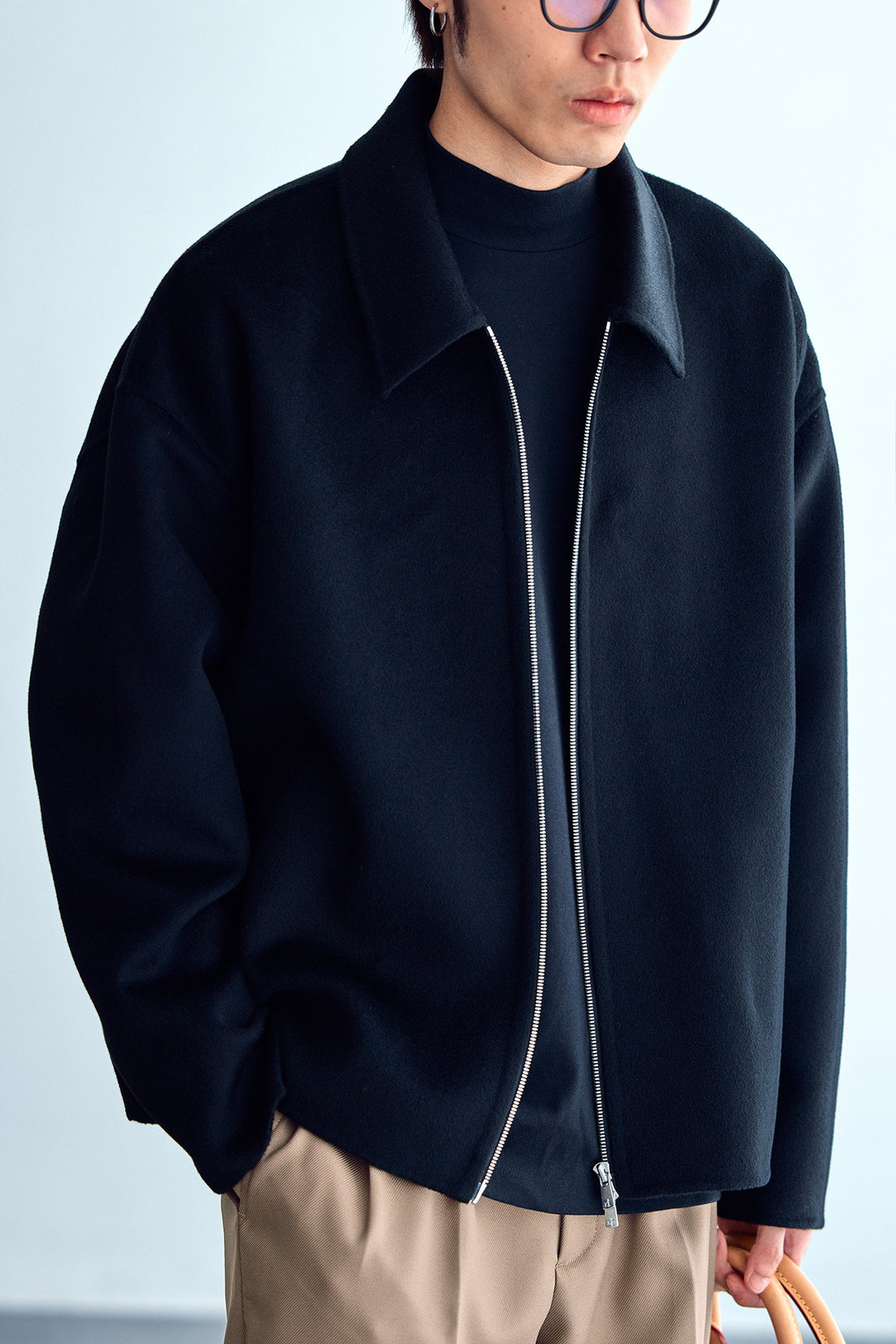 Men's wool jacket with zipper and loose fit Mune Fashion
