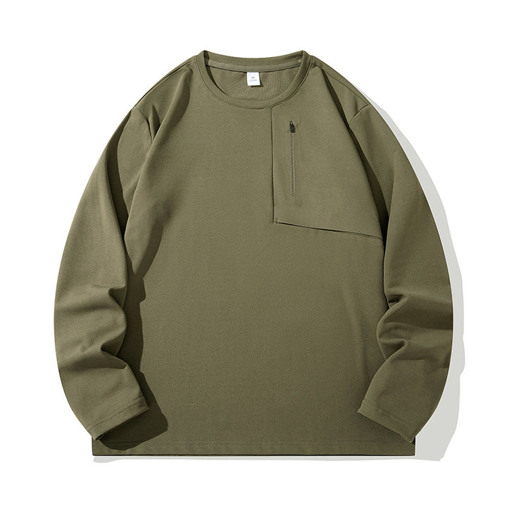 Unisex Oversize Long Sleeve Sweatshirt with Chest Zipper Pocket and Crew Neck Mune Fashion