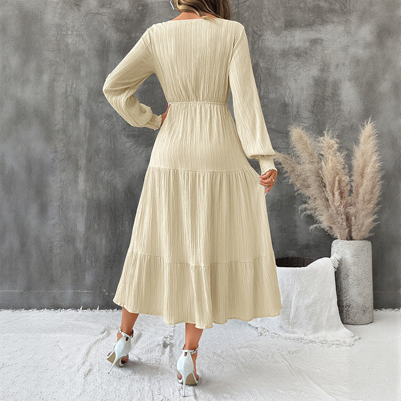 Women Long Wrap Dress with Waist Tie Mune Fashion