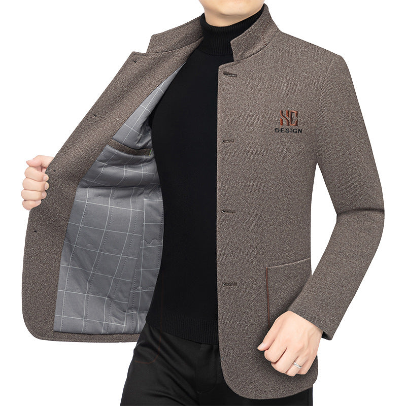 Men's Semi-Lined Blazer with Mandarin Collar made of Structured Wool Blend Mune Fashion