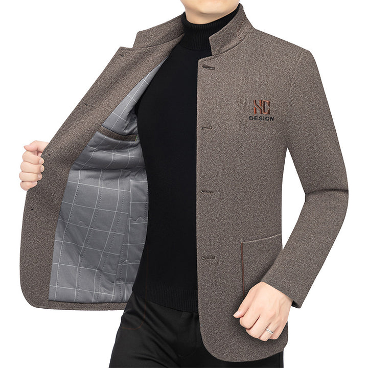 Men's Semi-Lined Blazer with Mandarin Collar made of Structured Wool Blend Mune Fashion