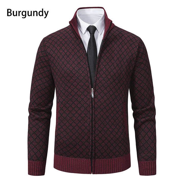 Men's patterned cardigan with stand collar and full zip Mune Fashion