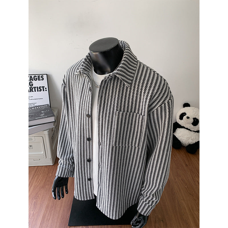 Men's Textured Overshirt-Jacket made of Knit with Kent Collar Mune Fashion