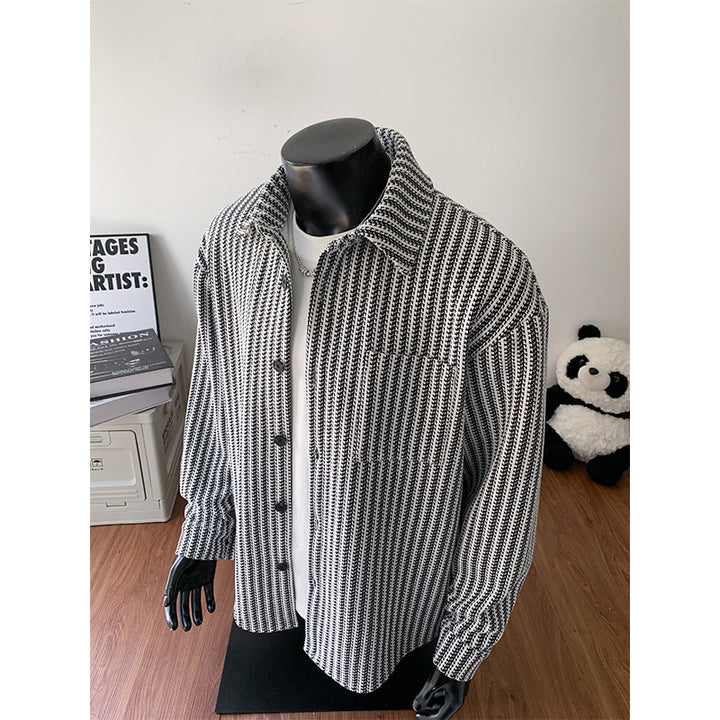 Men's Textured Overshirt-Jacket made of Knit with Kent Collar Mune Fashion