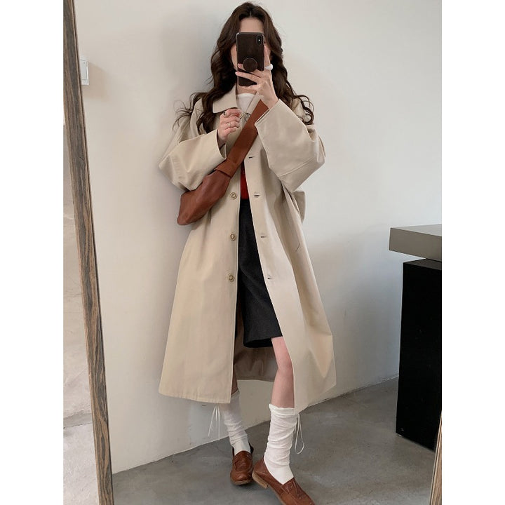 Women's Long Oversized Trench Coat with Wide Cut and Classic Lapels Mune Fashion