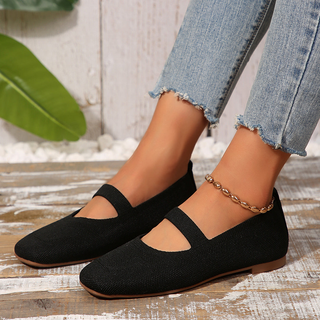 Women  lightweight knitted ballerina with Mary Jane strap and cushioned comfort insole Mune Fashion