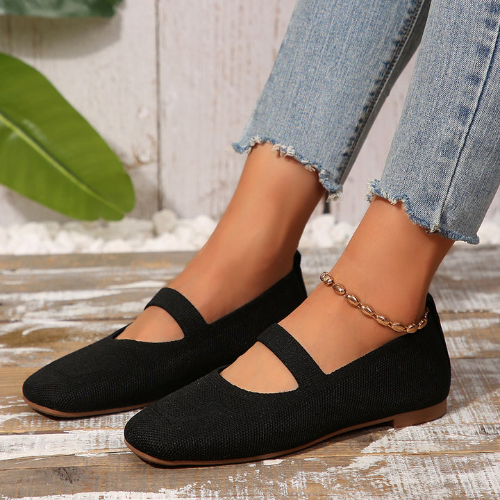 Women  lightweight knitted ballerina with Mary Jane strap and cushioned comfort insole Mune Fashion