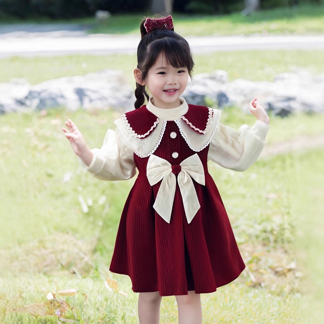 Girl's dress with festive collar and bow detail Mune Fashion