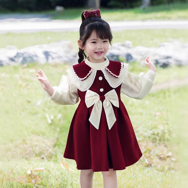 Girl's dress with festive collar and bow detail Mune Fashion