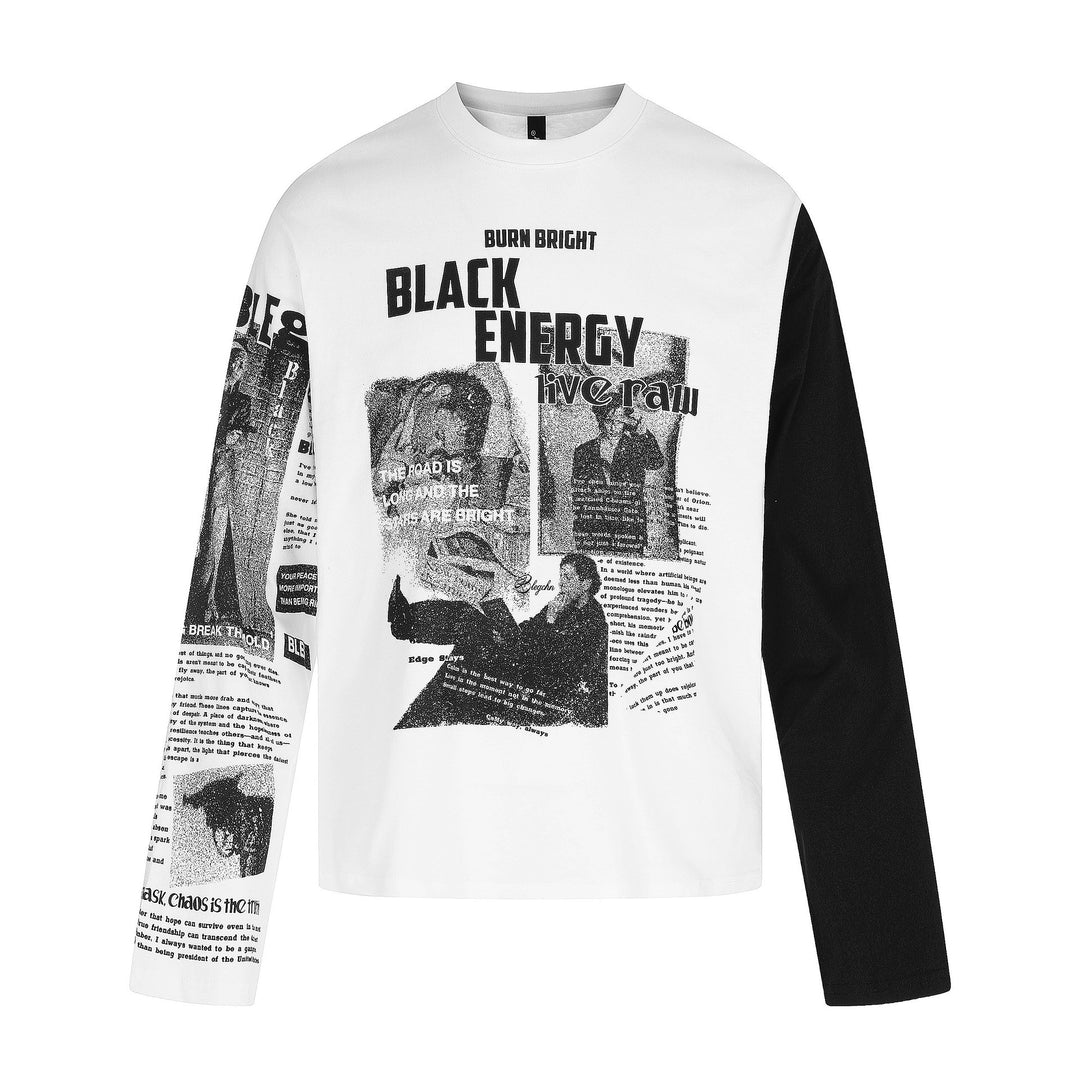 Unisex Contrasting Sleeve Long Sleeve Shirt with Large Graphic Print and Sleeve Collage Mune Fashion