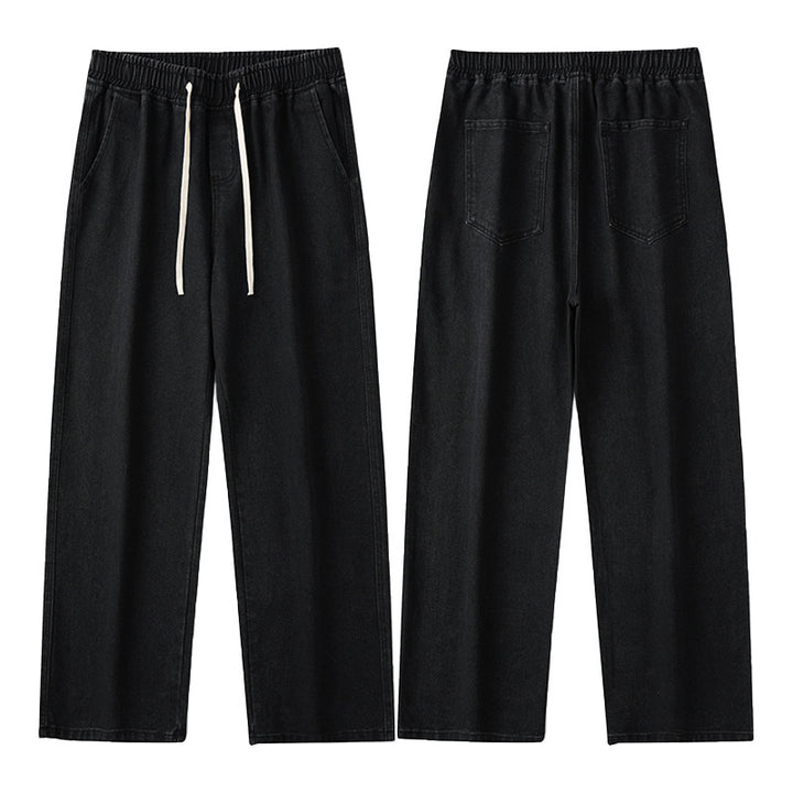Men's Comfort Denim Pants with Elastic Waistband, Contrast Drawstring and Straight Oversized Leg Mune Fashion