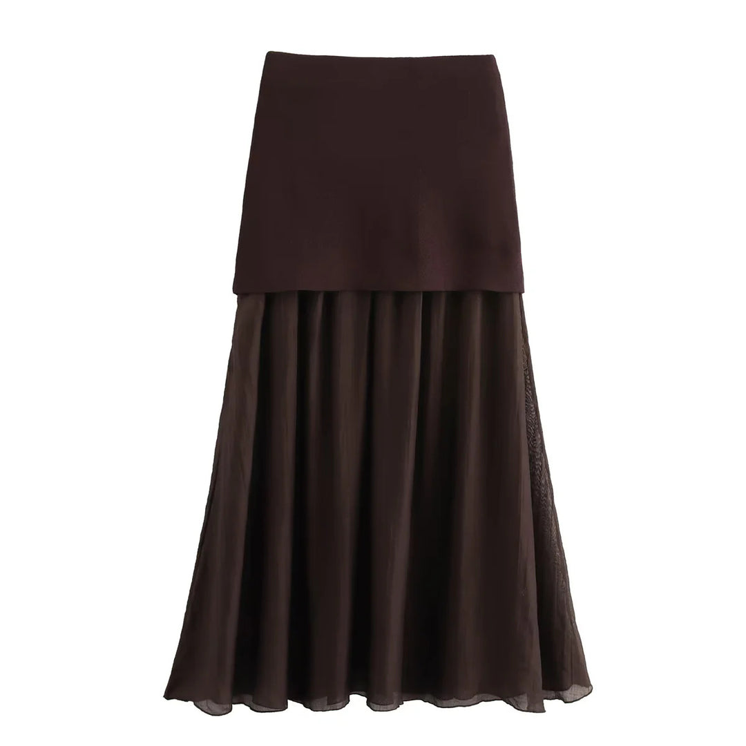 Women's two-layer Maxi Skirt with pleated chiffon and high waist Mune Fashion
