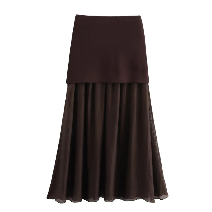 Women's two-layer Maxi Skirt with pleated chiffon and high waist Mune Fashion