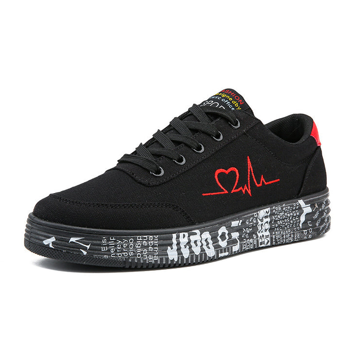 Women's nan canvas sneakers with decorative printed platform sole and heart line embroidery Mune Fashion