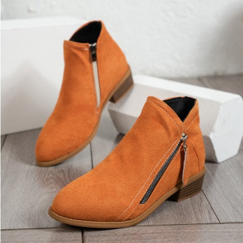 Women's classic ankle-high micro velvet ankle boots with side zipper and low block heel Mune Fashion