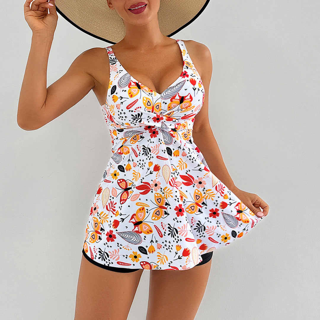 Ladies Beach Dress with Floral Wrap Design and Raffinated Ruffle Details Mune Fashion