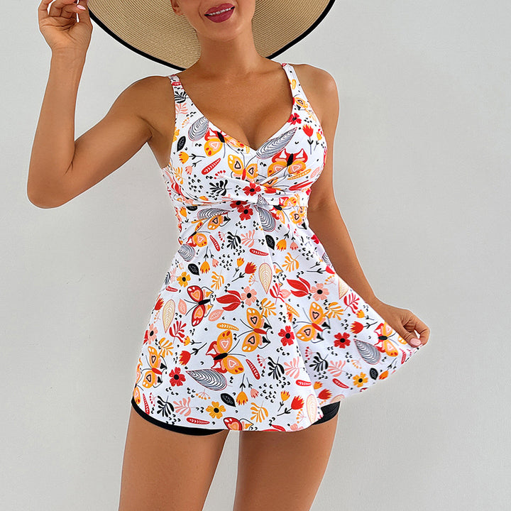 Ladies Beach Dress with Floral Wrap Design and Raffinated Ruffle Details Mune Fashion