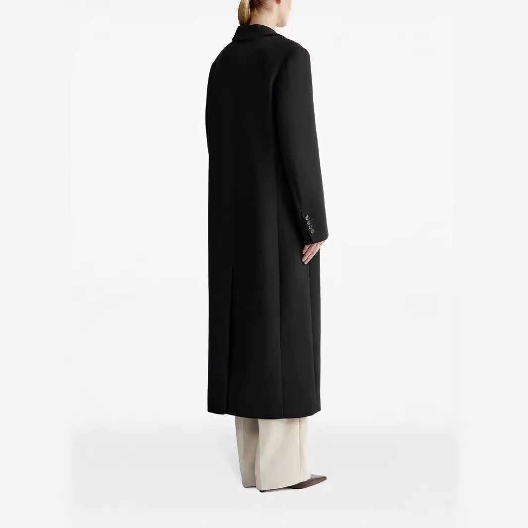 Ladies long cut single-breasted oversized coat with narrow lapels Mune Fashion