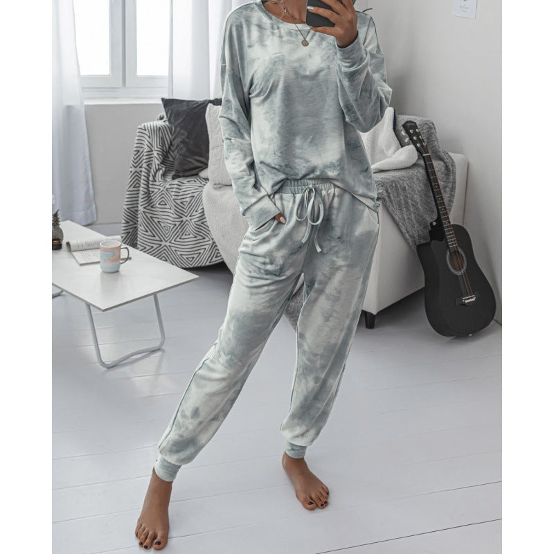 Women Casual Tie-Dye Lounge Jumpsuit with Drawstring and Pocket Mune Fashion