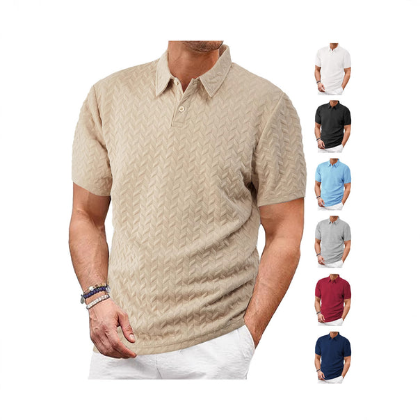 Men's structured short sleeve knit collar shirt with chevron pattern Mune Fashion