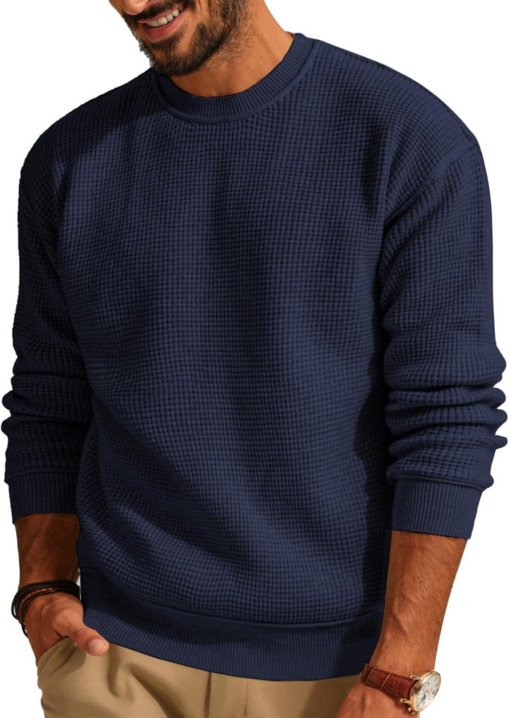 Men's Waffle Knit Sweater with Round Neck Mune Fashion