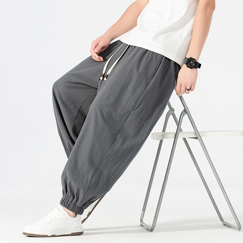 Men's loose-fitting linen-cotton sweatpants with drawstring and gathered leg cuffs Mune Fashion