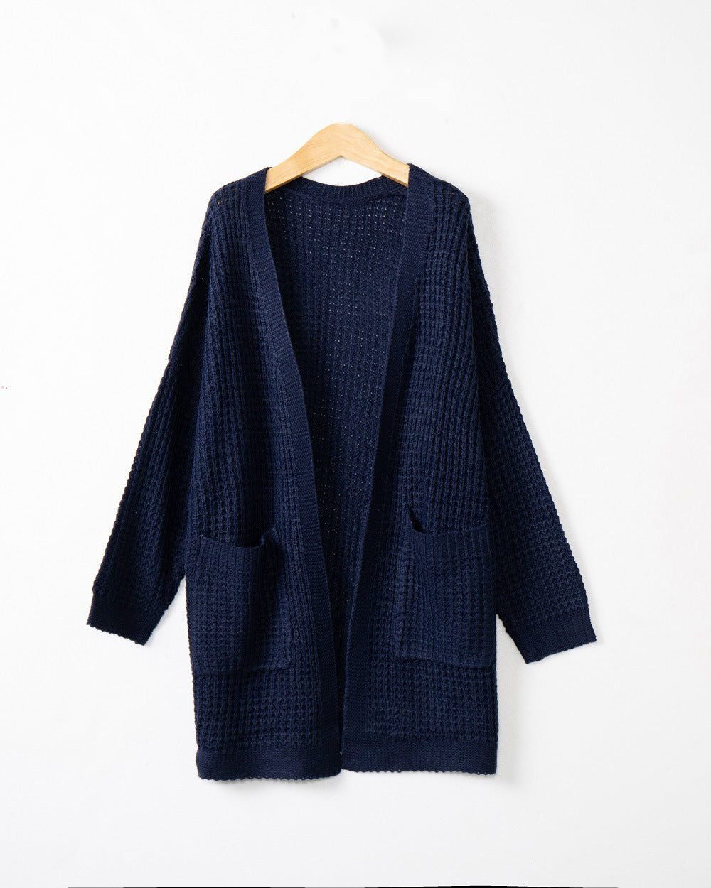 Women Long Oversize Knit Coat with Open Front and Patch Pockets Mune Fashion