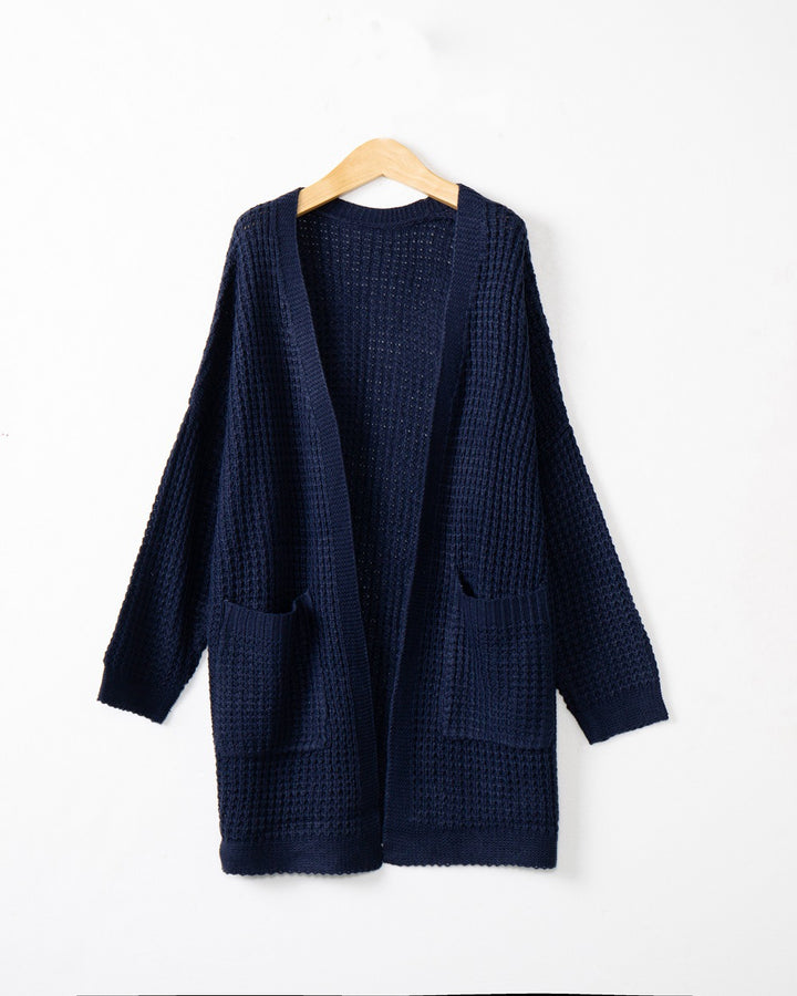 Women Long Oversize Knit Coat with Open Front and Patch Pockets Mune Fashion