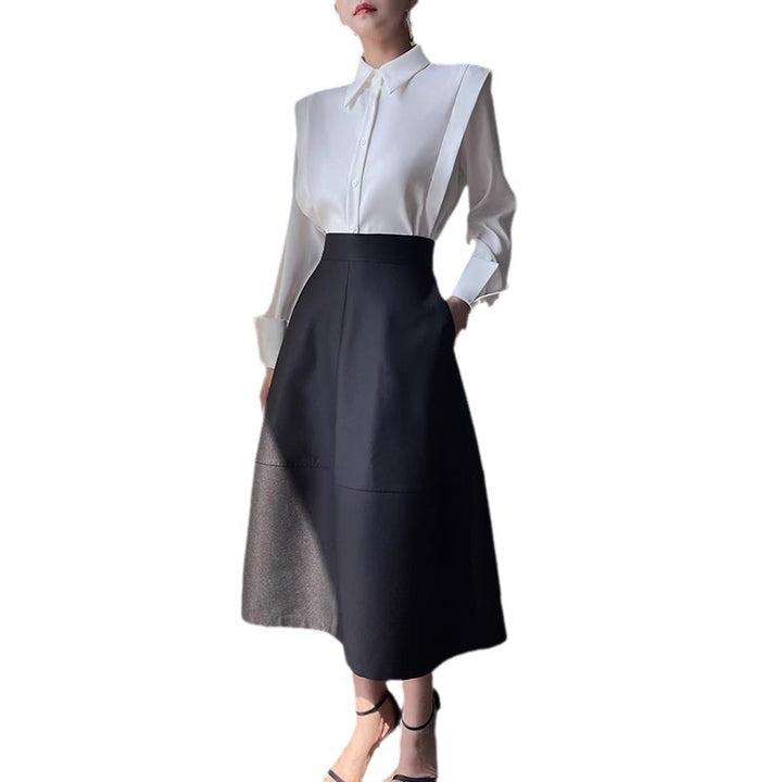 Women's Elegant Blouse with Modern Cut and High Waisted Skirt Mune Fashion