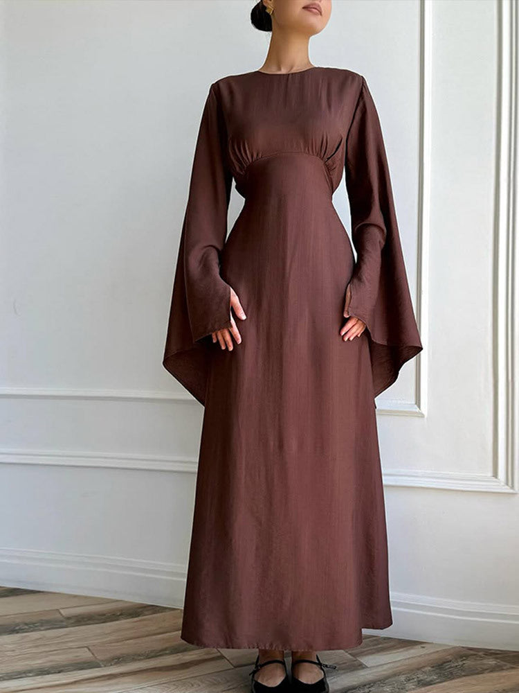 Ladies maxi dress with flared trumpet sleeves and fitted empire silhouette Mune Fashion
