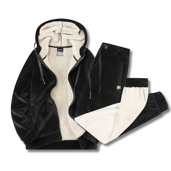 Men's Two-Piece Fleece Tracksuit with Hooded Jacket, Teddy Lining and Jogging Pants Mune Fashion