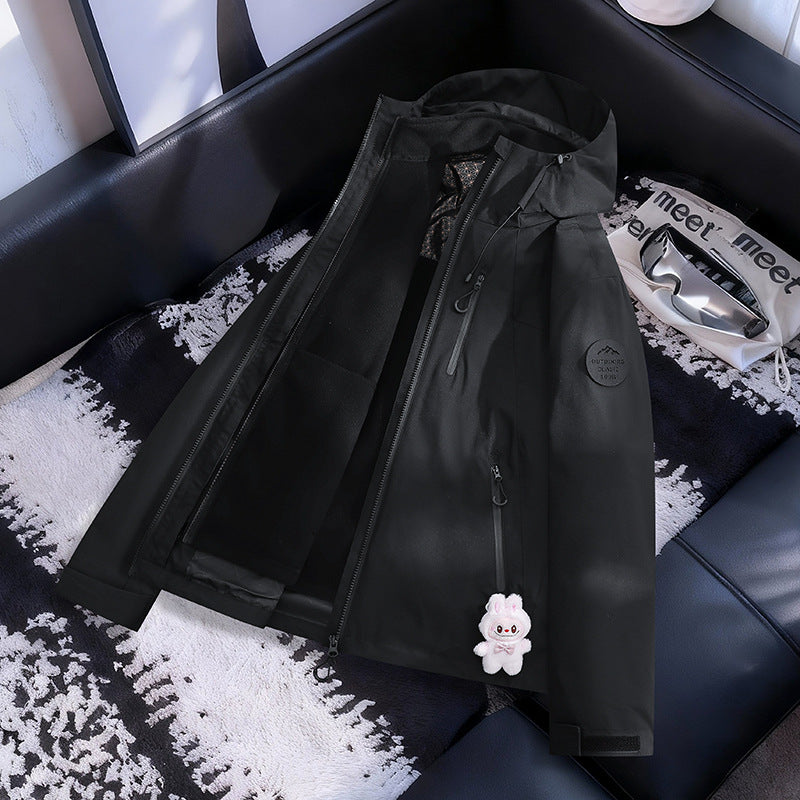 Women Lightweight Waterproof Hooded Jacket with Teddy Charm and Concealed Zipper Pockets Mune Fashion
