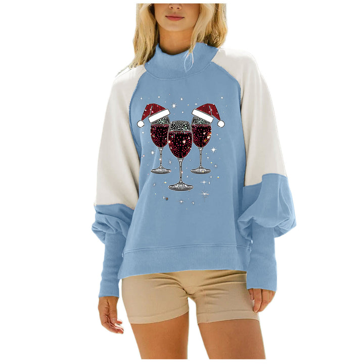 Women oversized Raglan sweatshirt with standing collar and sparkling Christmas rhinestone print Mune Fashion