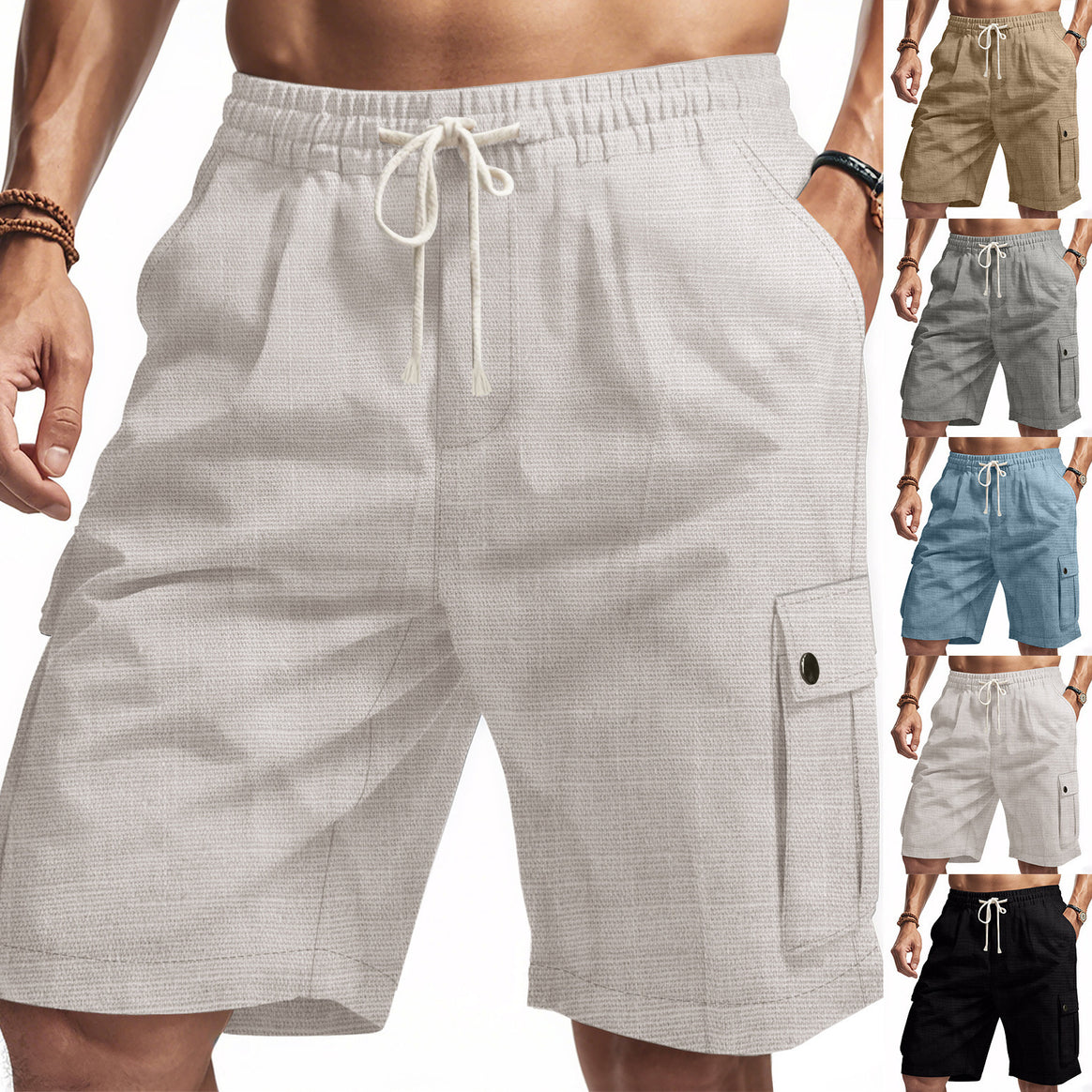 Men's non-utilitarian cargo shorts with elastic waistband, drawstring and patched flap pockets Mune Fashion
