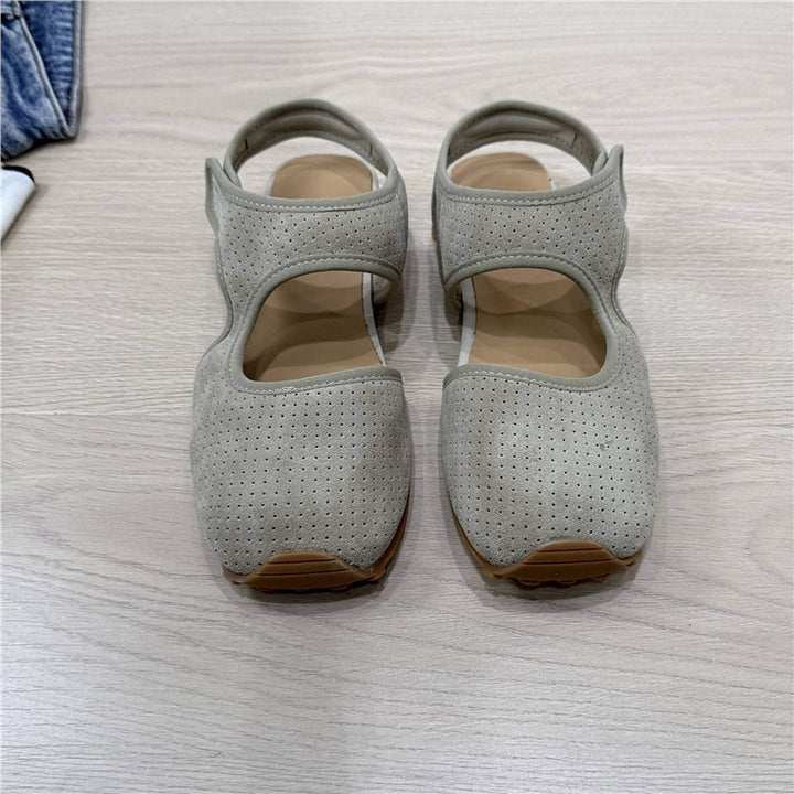 Ladies Perforated Suede Sandals with Closed Toe Cap, Velcro Fastener and Ergonomic Profile Sole Mune Fashion