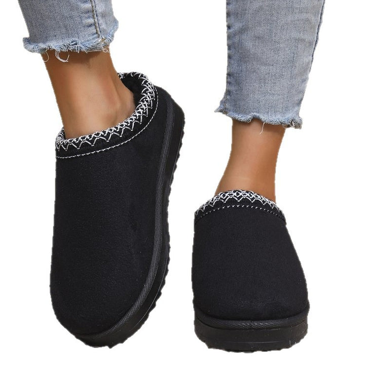 Women Padded Velour Slippers with Knitted Shaft Band and Profiled Platform Sole Mune Fashion