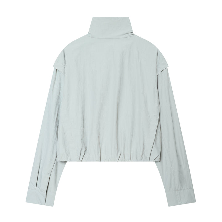 Women's Cropped Technical Stand Collar Jacket with Hidden Front Mune Fashion